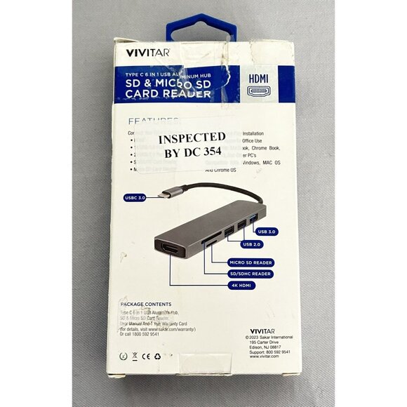 NEW Vivitar Aluminum USB Type C Hub 6 In 1 SD & Micro SD Card Reader Plug & Play - Picture 2 of 9